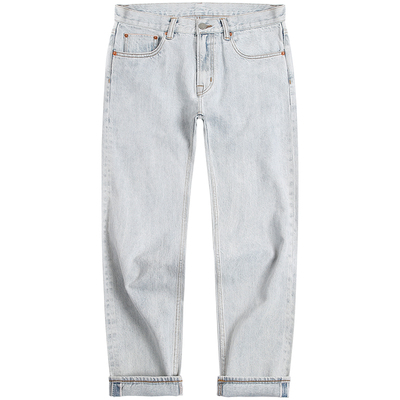 四面弹小直筒浅色阔腿牛仔裤