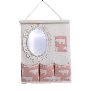 多层收纳袋 墙壁挂袋门后收纳袋收纳挂袋带镜子创意挂带/挂式包邮