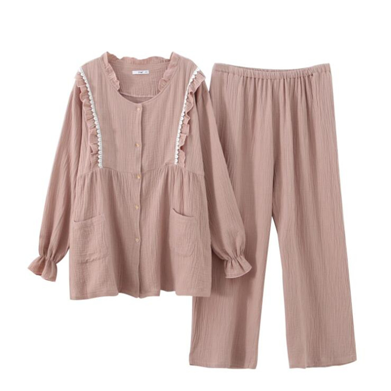 韩国春秋甜美花边条纹胖mm家居服