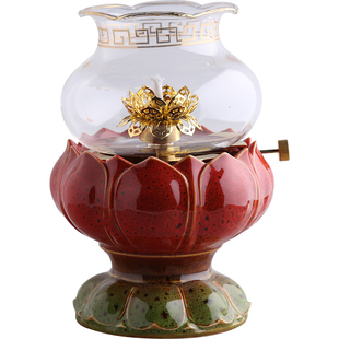 微美陶瓷莲花酥油灯灯座灯盏家用供佛高端防风礼佛酥油灯灯架底座