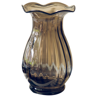 阑珊树轻奢创意马蹄莲口浮雕玻璃插花瓶器摆件客厅餐桌面紫灰绿色