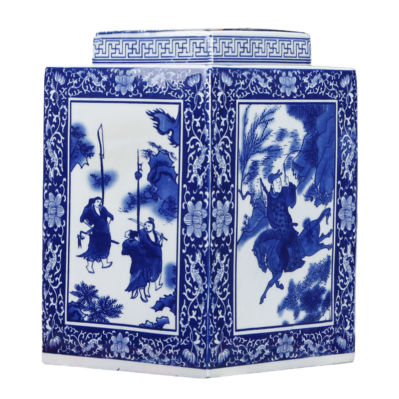 明清古典菱形陶瓷花瓶摆件客厅插花玄关博古架软装家居青花摆设品