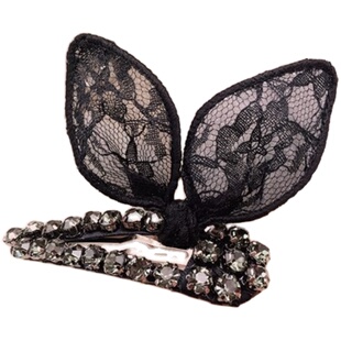 林志玲同款韩国头饰结蕾丝兔耳朵水钻 蝴蝶结发夹刘海边夹子发卡