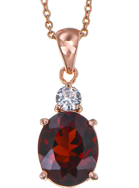 新款镀18k白金送项链酒红石榴石