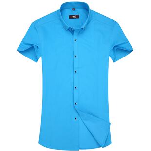金盾男装短袖衬衫男夏季商务休闲男衬衣韩版修身寸衫男半袖湖蓝色