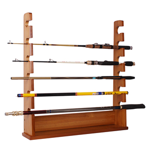 实木台式壁挂两用鱼竿架子展示架家用收纳手钓收纳架摆放架鱼竿包