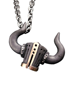 头盔吊坠男面具项链纯银实心