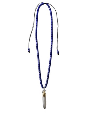 王一博 同款天天向上钛钢羽毛吊坠项链ins潮人嘻哈天然蓝色琉璃珠