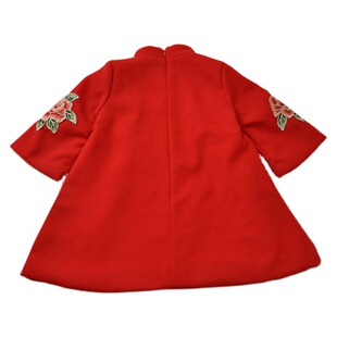 女童旗袍连衣裙夹薄棉呢子裙子女孩节目表演礼服冬季儿童唐装长袖