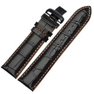 泊格真皮表带代用Mido美度舵手表带M005黑色橙线蝴蝶扣22 23mm男