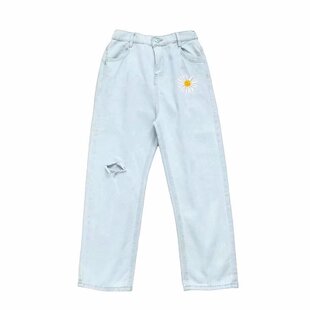 破洞直筒浅色牛仔裤男生潮牌夏季阔腿宽松韩版潮流bf百搭九分裤子