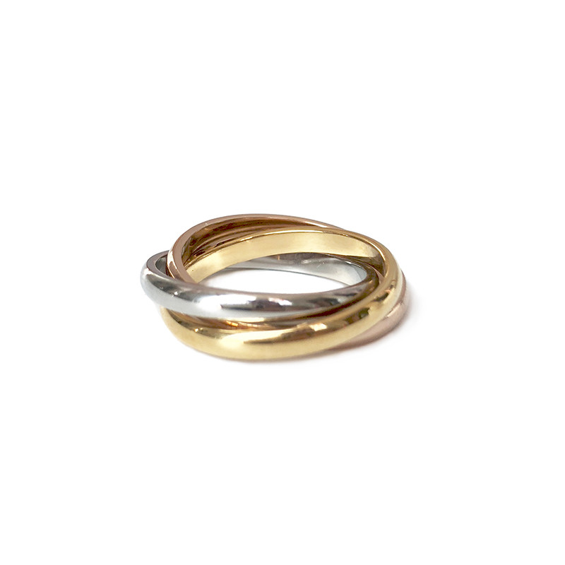 18AW潮牌三色环彩金戒指男女镀金食指戒子钛钢不褪色百搭饰品指环