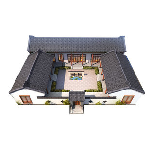 新中式四合院别墅设计图纸农村宅基地自建房独栋全套施工图效果图