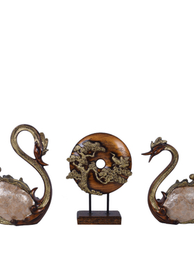 美式风天鹅延年三件套酒柜子松鹤