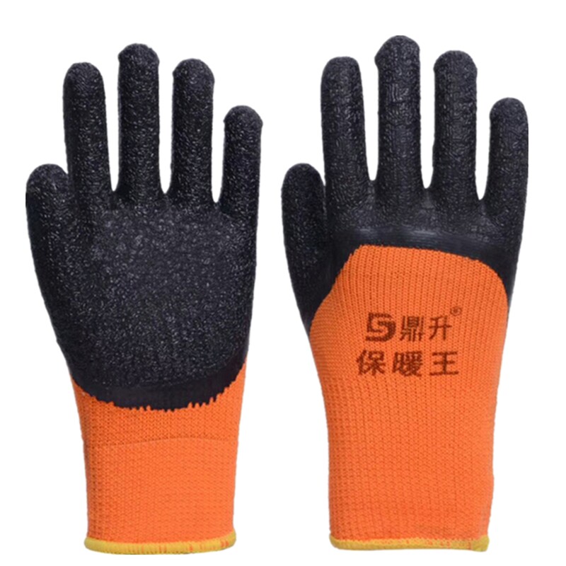 包邮冬季毛圈起绒加厚黑色挂胶皱纹保暖防寒防滑冷库工作劳保手套
