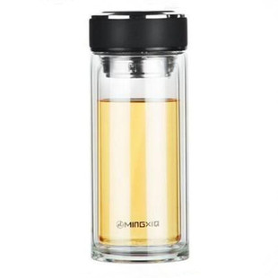 明霞水晶双层玻璃杯500ml男女办公隔热车载防漏加厚礼品定制LOGO