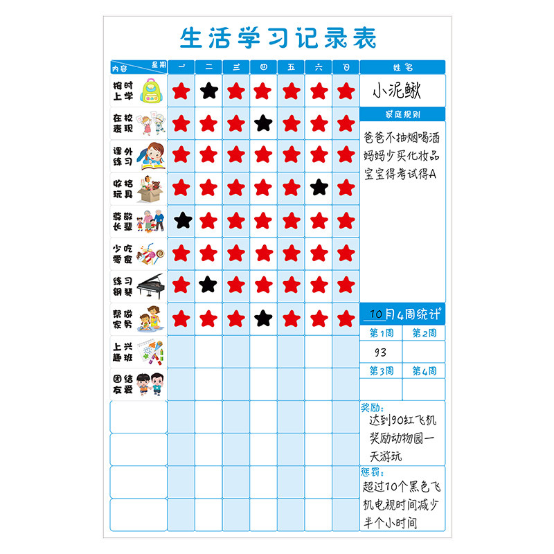 成长自律表奖励墙贴儿童计划表