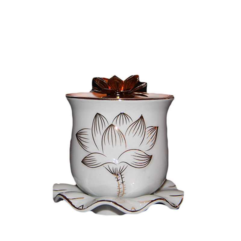 供佛莲花油灯浮雕白色莲花佛灯供灯长明灯植物油 酥油灯佛灯油灯