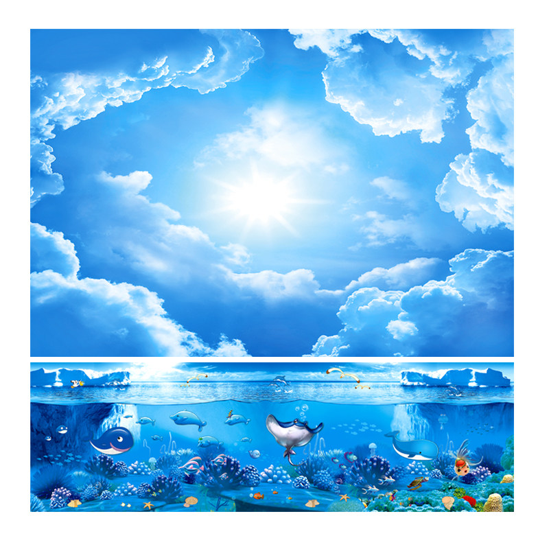 婴儿游泳馆壁纸海底世界3d立体墙纸卡通儿童房墙布海洋装饰5D壁画