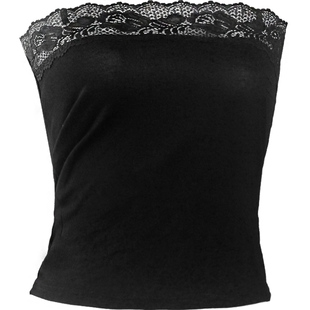 长款莫代尔棉蕾丝裹胸加大码胖MM吊带打底内衣文胸黑色防走光抹胸