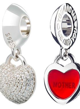 diy爱心形人造锆石珠子银吊坠