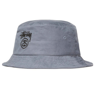 Stussy灰色全棉刺绣渔夫帽
