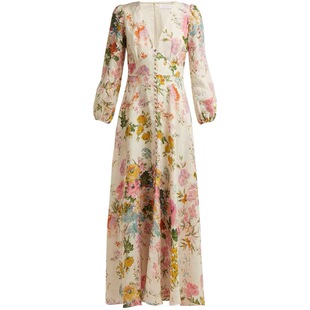 Fashion&Best春装新款女装很仙的法国小众印花超大摆亚麻连衣裙女
