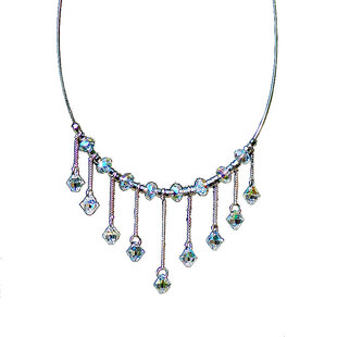 忆奴娇获花秋 纯银饰品 水晶项链 水滴流苏 吊坠 锁骨链 女 颈链