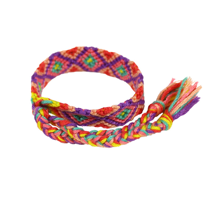 手工编织民族风手绳七朵小花菱形五彩绳尼泊尔风饰品送外国人礼物