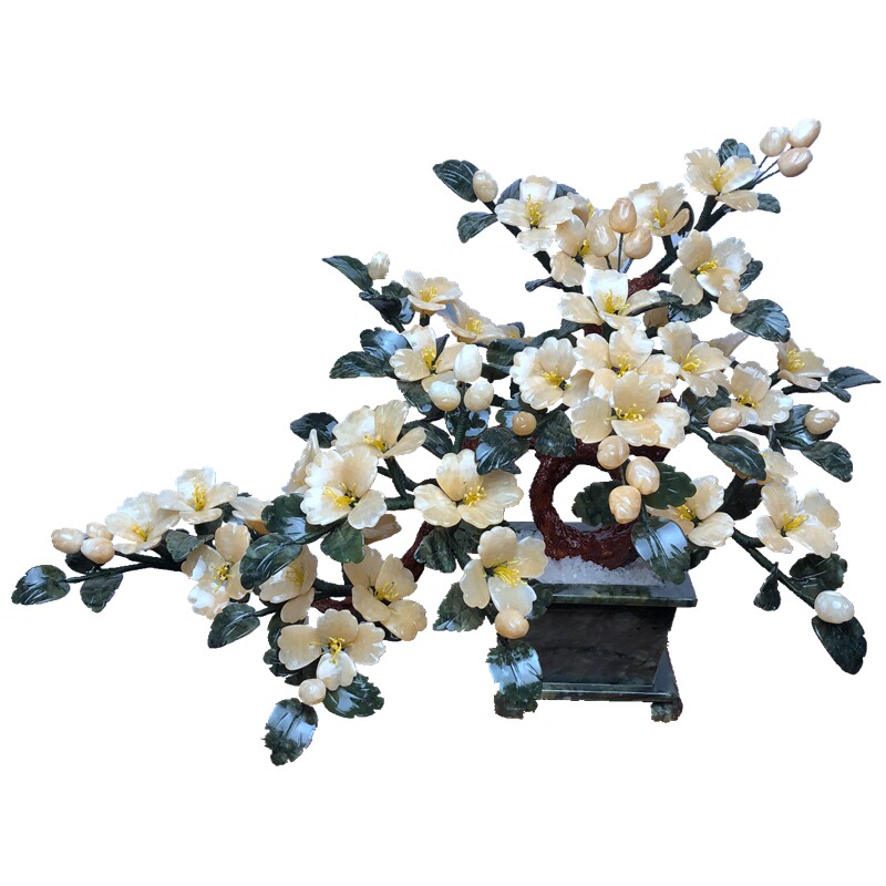 玉石牡丹花盆招财礼物酒柜装饰品