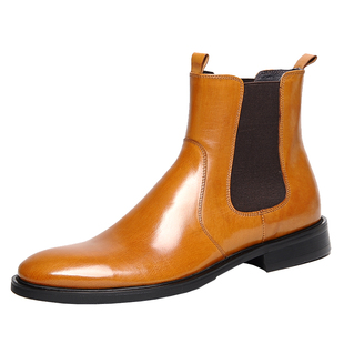 切尔西靴男英伦真皮短靴子欧美潮流松紧口套筒高帮皮鞋牛皮工装靴