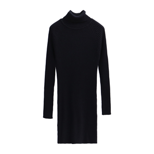 高领毛衣女中长款毛衣女遮屁股修身黑色加厚秋冬季裙白紧身打底衫