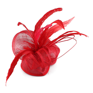 旗左 复古夸张红色麻纱礼帽派对大羽毛新娘头饰舞台走秀小礼帽