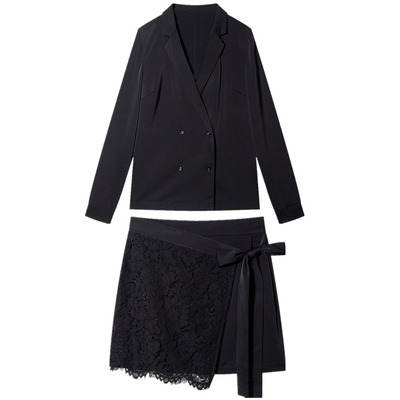 薄西装蕾丝裙套装高级感