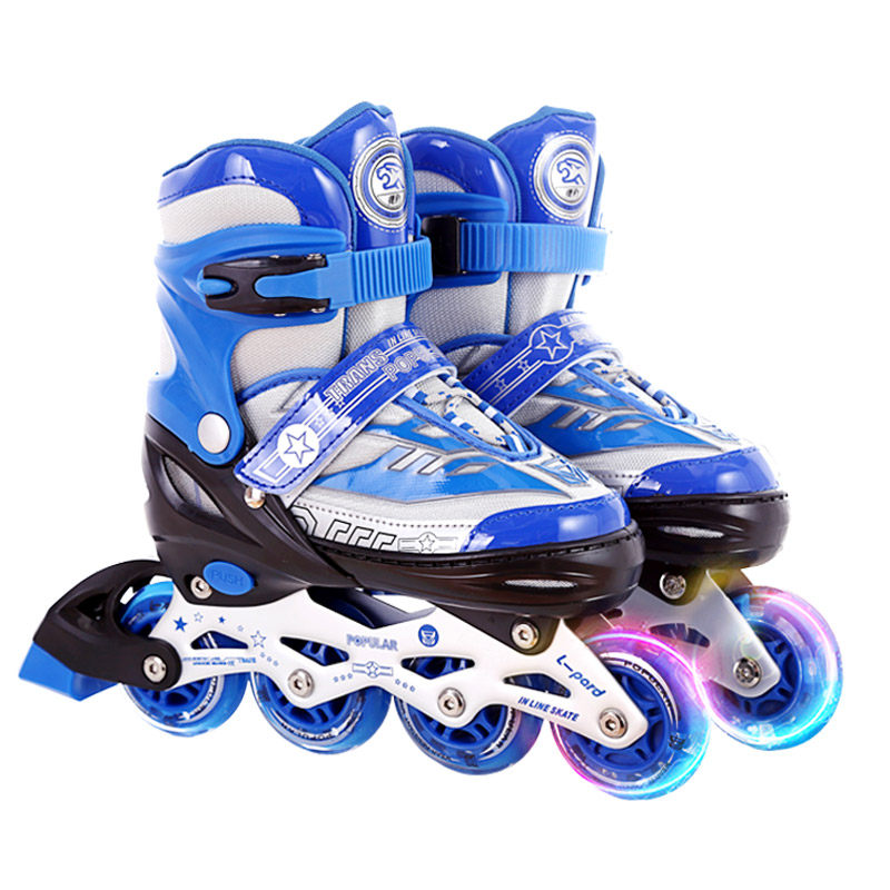 捷豹溜冰鞋儿童全套装初学直排旱冰鞋可调码数闪光轮滑鞋男女小孩