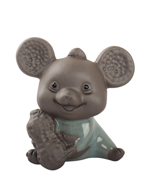 可爱紫砂老鼠抱花生摆件送朋友