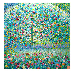 手绘油画立体挂画田园苹果树大堂展厅博物馆创意风格背景墙壁画