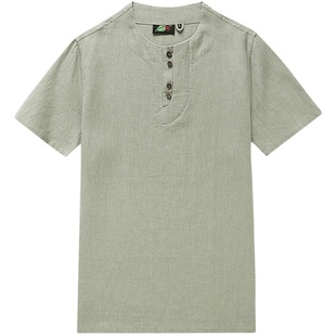 楠麻中国风t恤男 苎麻短袖薄款全麻夏季衬衣圆领中式上衣男士则天