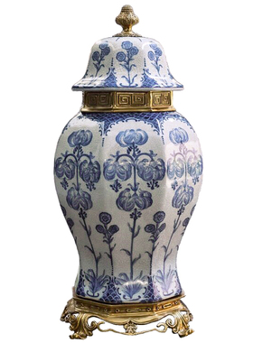 中式风青花瓷奢华摆设品将军罐