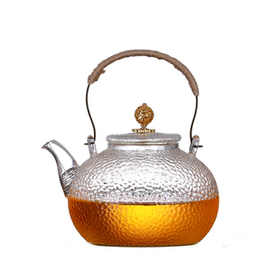 铜把提梁壶玻璃煮茶壶电陶炉烧水壶锤纹煮茶器日式铜把壶明火加热