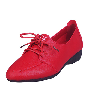 单鞋女珍妮公主春秋季新款浅口系带女鞋妈妈鞋防滑软底坡跟单鞋