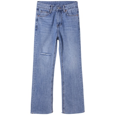 新款宽松显瘦破洞修身烟管牛仔裤