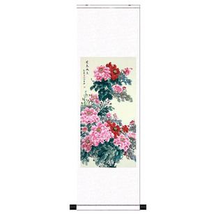 国色天香荣华牡丹风水花鸟挂画丝绸卷轴画国画卧室客厅壁画定制画