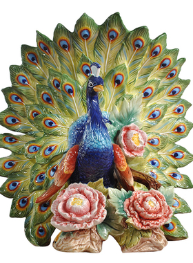 方亚品牌孔雀开屏陶瓷订婚礼品