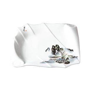 酒店用品意境餐具摆台陶瓷大盘子特色菜盘不规则长方形碟汤碗创意