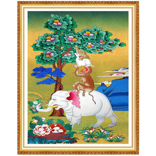 自己绣和气四瑞图唐卡吉祥四瑞大象猴子十字绣2026新款钻石画满钻