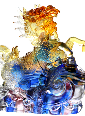 如意古法琉璃麒麟茶几高档摆件