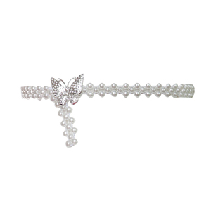 时尚弹力珍珠细腰链配毛衣裙子连衣裙百搭汉服镶嵌装饰晋制女腰带