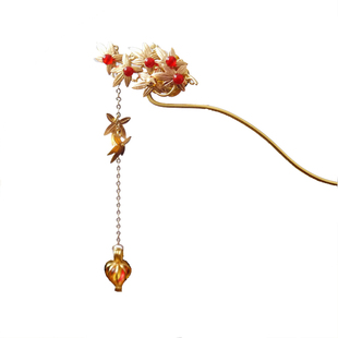 【江枫渔火】画陌 汉服古装枫叶发簪子流苏古风礼品金步摇配头饰