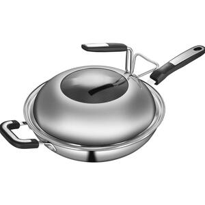 德国304不锈钢炒锅无油烟炒菜锅无涂层不粘锅电磁炉燃气家用锅具